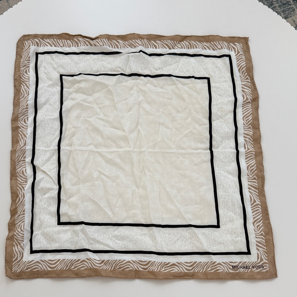 Michael Kors Cream & Tan Zebra Border Scarf with Black Trim